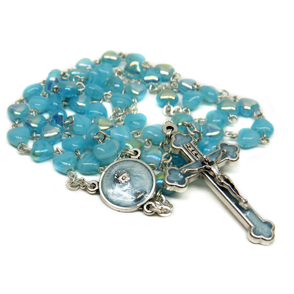 6mm Baby Blue Heart Italian  Rosary, 18" Long; 1 piece