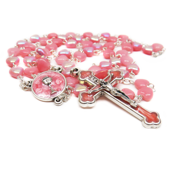 6mm Baby Pink Heart Italian Rosary, 18" Long; 1 piece