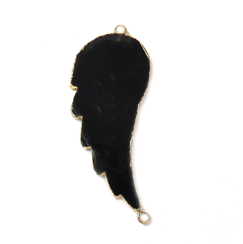 Black Wing Agate Connector- Gold