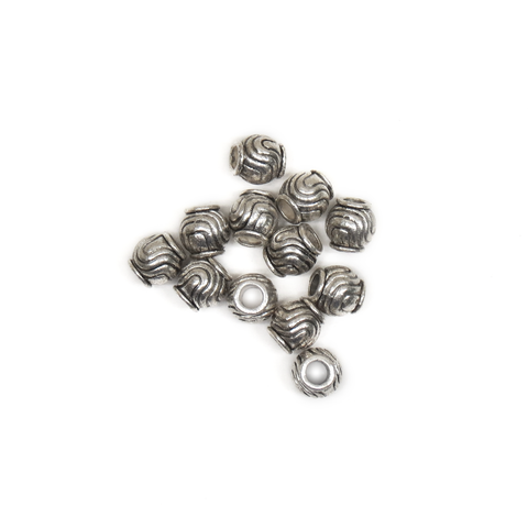 Swirls Barrel Spacer, Antique Silver, 9mm; 12 pieces