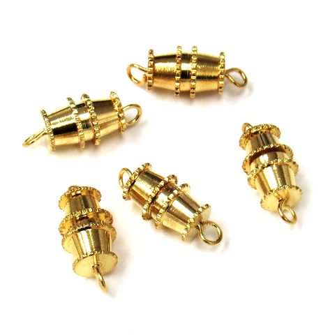 Barrel Clasp, Gold Plated Brass-12x8mm; 5pcs
