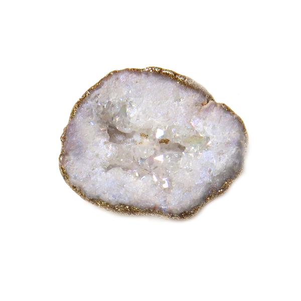 White Glitter Druzy Bead, Gold, 32x23mm - 1 piece