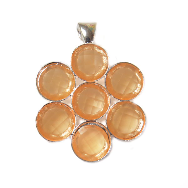 Beige Flower Resin Pendant - Silver