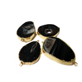 Black Druzy Agate Connector, Gold, 47x31mm - 1 piece