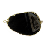 Black Druzy Agate Connector, Gold, 47x31mm - 1 piece