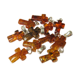 Dark Topaz Spotted Amber Cross, Sterling Silver, 17x10mm; 1 piece