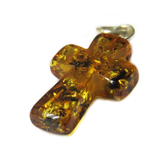 Dark Topaz Spotted Amber Cross, Sterling Silver, 17x10mm; 1 piece