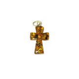 Dark Topaz Spotted Amber Cross, Sterling Silver, 17x10mm; 1 piece