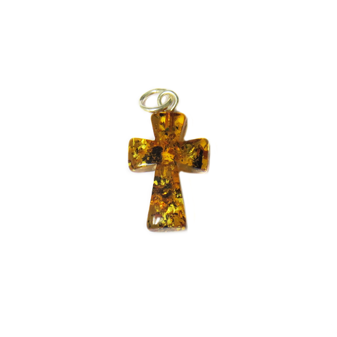 Dark Topaz Spotted Amber Cross, Sterling Silver, 17x10mm; 1 piece
