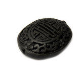 Carved Cinnabar Bead, Black, 29x24mm; 1 piece