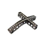 Black Heart Cross with Rhinestones Connector, 40x30mm; 1 piece