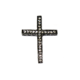 Black Heart Cross with Rhinestones Connector, 40x30mm; 1 piece