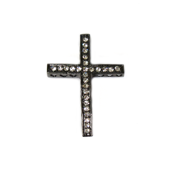 Black Heart Cross with Rhinestones Connector, 40x30mm; 1 piece