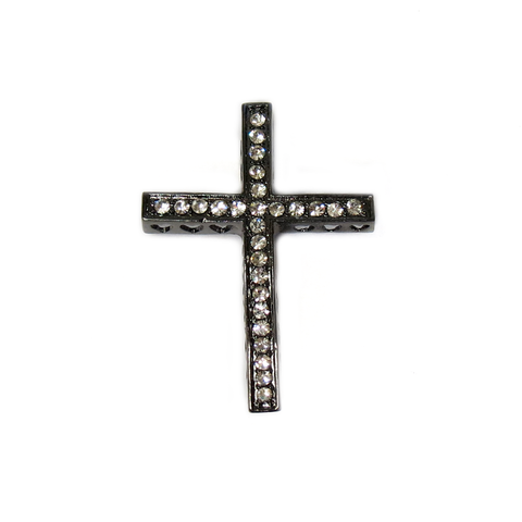Black Heart Cross with Rhinestones Connector, 40x30mm; 1 piece