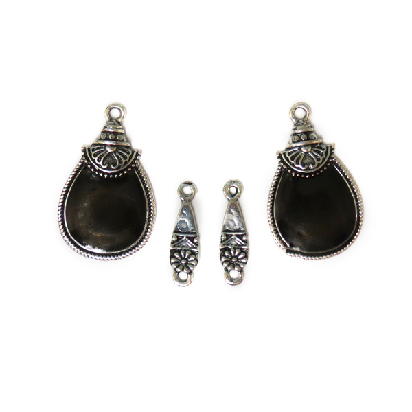 Black Pearl Flower, Antique Silver, 31mm; 1 package