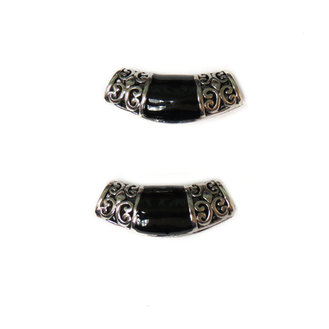 Black Pearl Tube Charm, Antique Silver, 32mm; 1 package