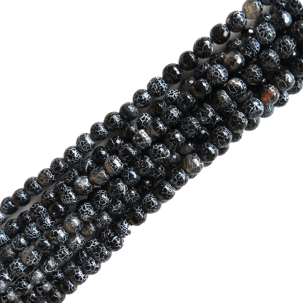 Black Spider Web Faceted Agate, 8mm - 1 Strand