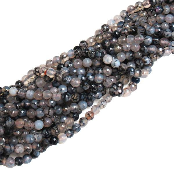Black/White Faceted Fire Agate; 6mm