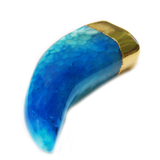 Blue Agate Horn Pendant, Gold, 56x20mm; 1 piece