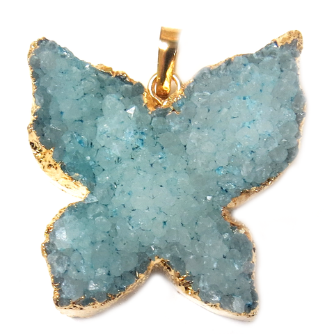 Blue Druzy Butterfly Pendant - Gold