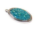 Blue AB Druzy Resin Pendant; Large - Silver