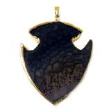 Dark Blue Arrow Head Agate Pendant, 63x44mm - 1 piece