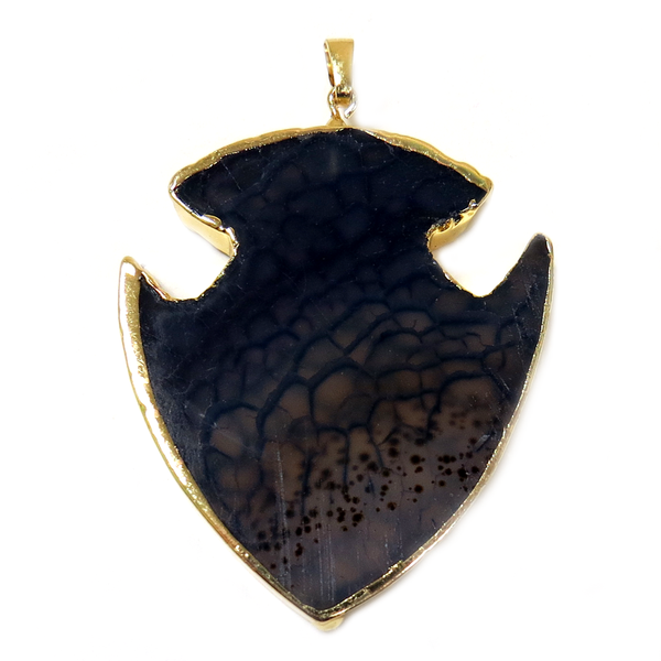 Dark Blue Arrow Head Agate Pendant, 63x44mm - 1 piece