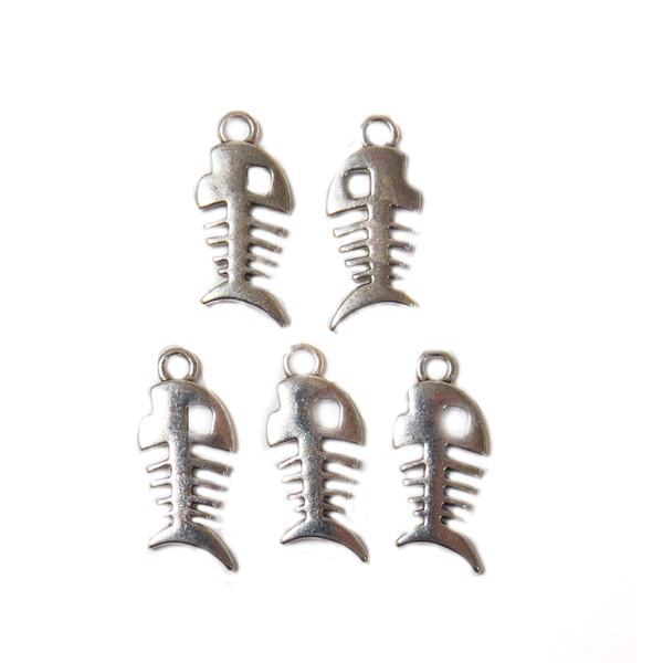 Fish Bone Charms; Silver - 5pcs