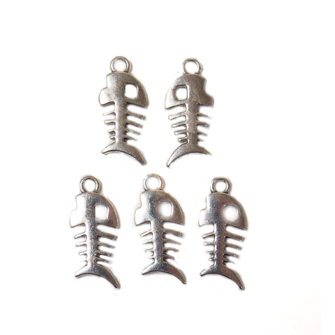 Fish Bone Charms; Silver - 5pcs