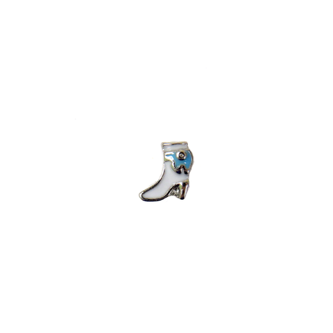 White and Light Blue Boot with Rhinestone - Floating Charm