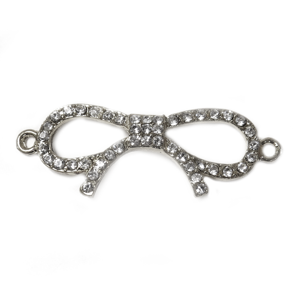 Bow Rhinestone Connector 2-Silver