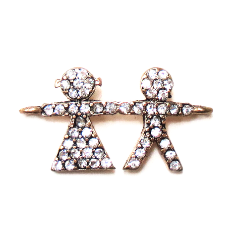 Boy & Girl Rhinestone Connector; Bronze
