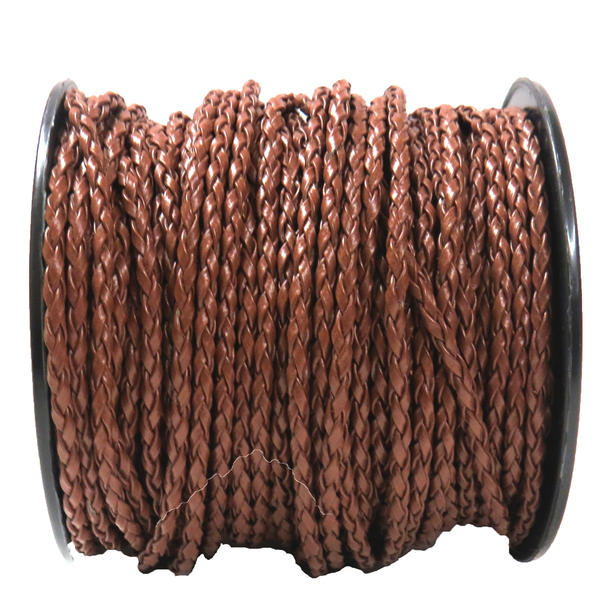 Braided Synthethic Leather Cord, Brown; 2.5mm - Per Yard
