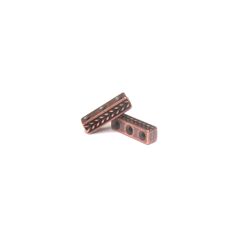TierraCast - Antique Copper Braided Spacer Bar - 3 Hole ; 4 x15mm - 1 Piece