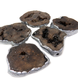 Brown Glitter Druzy Bead, Silver, 35x38mm - 1 piece