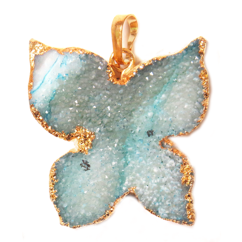 Greenish Druzy Butterfly Pendant - Gold