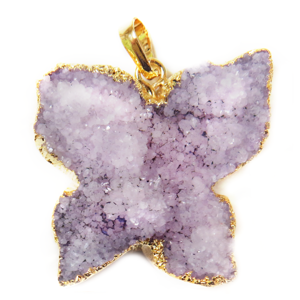 Violet Druzy Butterfly Pendant - Gold