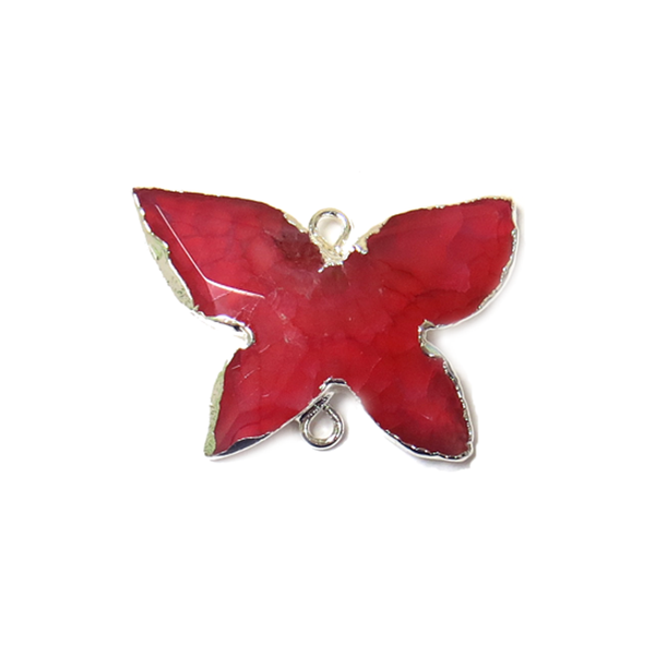 Fuschia Butterfly Agate Connector - Silver