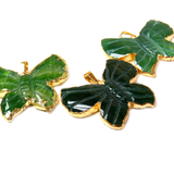 Green Butterfly Agate Pendant, Gold, 45x48mm - 1 piece