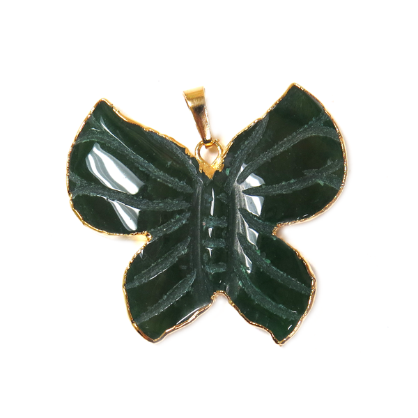 Green Butterfly Agate Pendant, Gold, 45x48mm - 1 piece