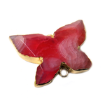 Fuschia Butterfly Agate Connector, Gold, 23x31mm - 1 piece