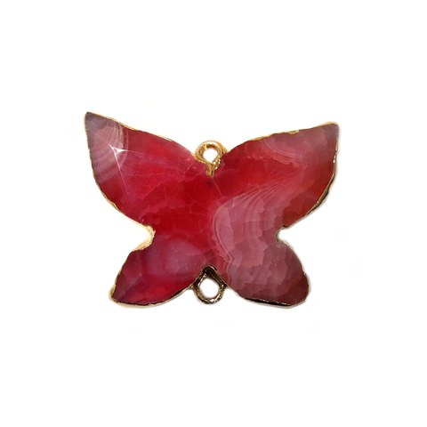 Fuschia Butterfly Agate Connector, Gold, 23x31mm - 1 piece