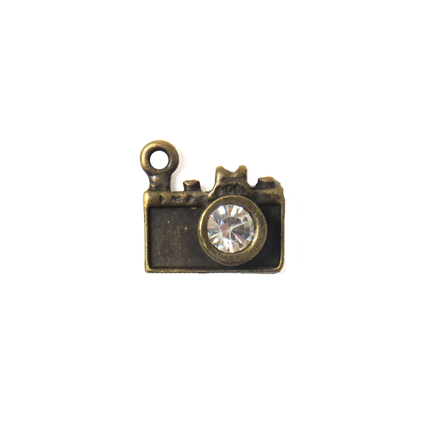 Camera Rhinestone Charm  - Antique Gold