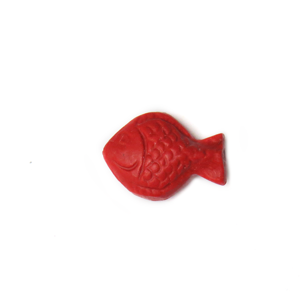 Cinnabar Carved Fish Bead, Red, 19x14mm; 1 piece