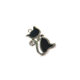 Black Cat Charm with Rhinestones, Silver, 35x19mm - 1 piece