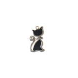 Black Cat Charm with Rhinestones, Silver, 35x19mm - 1 piece