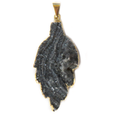Chalcedony Druzy Leaf, Gold, 53x25mm; 1 piece