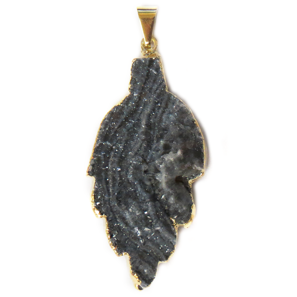 Chalcedony Druzy Leaf, Gold, 53x25mm; 1 piece