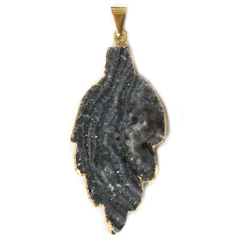 Chalcedony Druzy Leaf, Gold, 53x25mm; 1 piece
