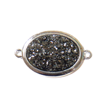 Charcoal Grey AB Druzy Resin Connector; Large - Silver